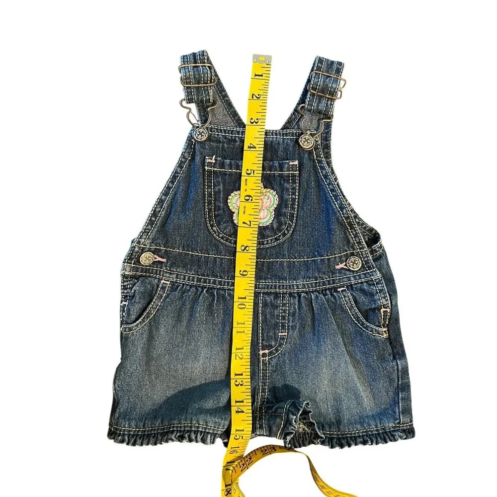 Vintage Oshkosh B'gosh Baby Girls Flower Overall Shortall 0-6 mo Ruffle Hem